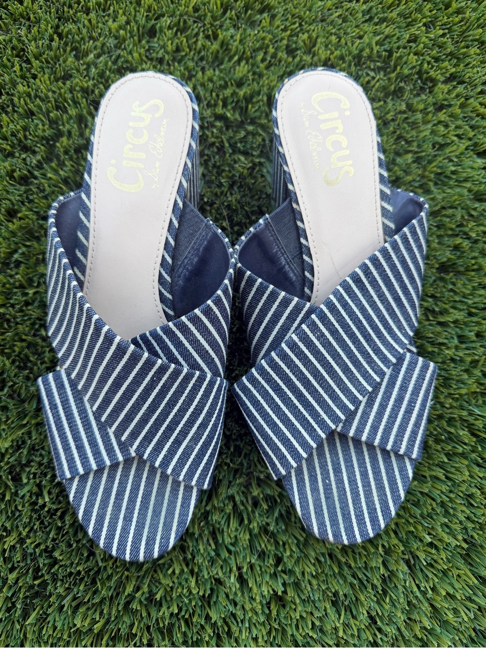 Circus by Sam Edelman Navy and White Striped Crisscross Slide Mules